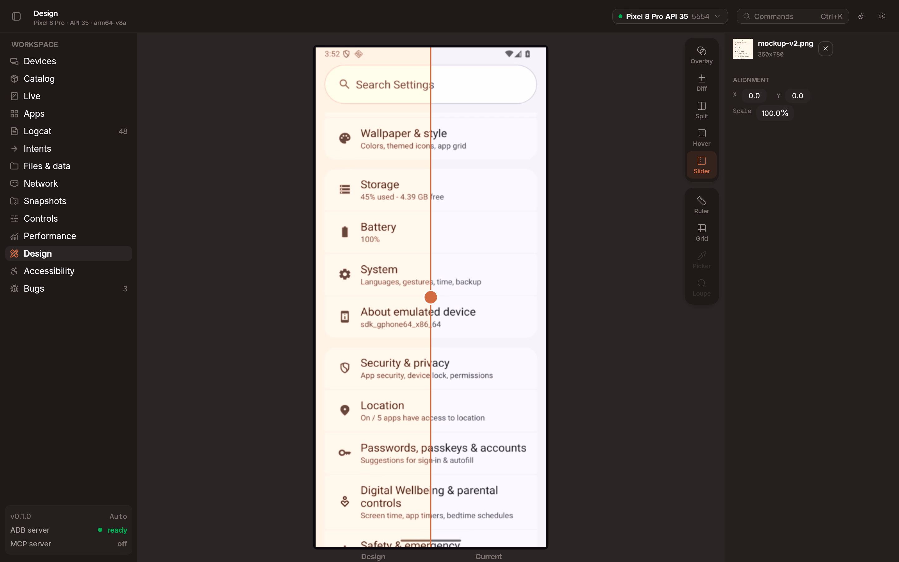 Design comparison overlay mode